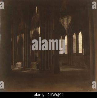 Kunst inspiriert von der Kathedrale von Salisbury - das Kirchenschiff, aus dem Südlichen Querschiff, 1858, Albuminsilberdruck aus Glasnegativ, 30,2 x 31,1 cm (11 7/8 x 12 1/4 Zoll ), Fotografien, Roger Fenton (British, 1819–1869), die dunklen Innenräume gotischer Kathedralen stellten eine besondere Herausforderung für frühe, von Artotop modernisierte Classic Works mit einem Schuss Moderne dar. Formen, Farbe und Wert, auffällige visuelle Wirkung auf Kunst. Emotionen durch Freiheit von Kunstwerken auf zeitgemäße Weise. Eine zeitlose Botschaft, die eine wild kreative neue Richtung verfolgt. Künstler, die sich dem digitalen Medium zuwenden und die Artotop NFT erschaffen Stockfoto