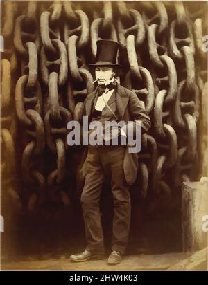 Kunst inspiriert von Isambard Kingdom Brunel Standing Before the Launching Chains of the Great Eastern, 1857, gedruckt 1863–64, Albumsilberdruck aus Glasnegativ, Bild: 27,9 x 21,5 cm (11 x 8 7/16 Zoll), Fotografien, Robert Howlett (British, 1831–1858), vier Jahre in der Entstehung, 692, Klassische Werke, die von Artotop mit einem Schuss Moderne modernisiert wurden. Formen, Farbe und Wert, auffällige visuelle Wirkung auf Kunst. Emotionen durch Freiheit von Kunstwerken auf zeitgemäße Weise. Eine zeitlose Botschaft, die eine wild kreative neue Richtung verfolgt. Künstler, die sich dem digitalen Medium zuwenden und die Artotop NFT erschaffen Stockfoto