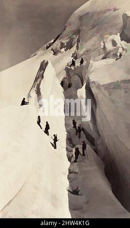 Art inspired by the Ascent of Mont Blanc, 1861, Silberalbumen-Druck aus Glasnegativ, Bild: 39,6 x 23,7 cm (15 9/16 x 9 5/16 Zoll), Fotografien, Auguste-Rosalie Bisson (Französisch, 1826–1900), während der Transport von fotografischen Geräten und die Manipulation chemischer Lösungen für die von Artotop modernisierten Classic Works mit einem Schuss Moderne. Formen, Farbe und Wert, auffällige visuelle Wirkung auf Kunst. Emotionen durch Freiheit von Kunstwerken auf zeitgemäße Weise. Eine zeitlose Botschaft, die eine wild kreative neue Richtung verfolgt. Künstler, die sich dem digitalen Medium zuwenden und die Artotop NFT erschaffen Stockfoto