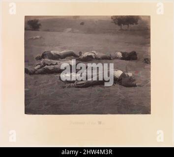 Kunst inspiriert von Field Where General Reynolds Fell, Gettysburg, 1863, Albumsilberdruck aus Glasnegativ, 17,8 x 22,7 cm (7 x 8 15/16 Zoll), Fotografien, Timothy H. O'Sullivan (Amerikaner, geboren Irland, 1840–1882), Dieses Foto der Nachwirkungen der Schlacht von Gettysburg erscheint, Klassische Werke, die von Artotop mit einem Hauch von Moderne modernisiert wurden. Formen, Farbe und Wert, auffällige visuelle Wirkung auf Kunst. Emotionen durch Freiheit von Kunstwerken auf zeitgemäße Weise. Eine zeitlose Botschaft, die eine wild kreative neue Richtung verfolgt. Künstler, die sich dem digitalen Medium zuwenden und die Artotop NFT erschaffen Stockfoto