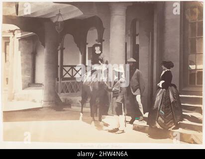 Kunst inspiriert von Gruppenporträt: (L bis R) Lady Canning, Major Jones und Lady Campbell, Barnes Court, Simla, 1860, Albumen-Silberdruck, Bild: 14,6 x 20,4 cm (5 3/4 x 8 1/16 Zoll), Fotografien, Unbekannt, Klassische Werke, die von Artotop mit einem Schuss Moderne modernisiert wurden. Formen, Farbe und Wert, auffällige visuelle Wirkung auf Kunst. Emotionen durch Freiheit von Kunstwerken auf zeitgemäße Weise. Eine zeitlose Botschaft, die eine wild kreative neue Richtung verfolgt. Künstler, die sich dem digitalen Medium zuwenden und die Artotop NFT erschaffen Stockfoto