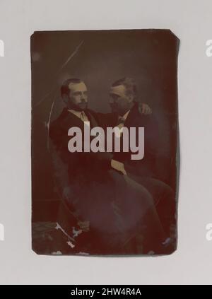 Kunst inspiriert von zwei Männern sitzend, einer im Schoß des anderen, mit den Händen in suggestiven Positionen, 1880s, Tintype, Bild: 8 x 5,2 cm (3 1/8 x 2 1/16 Zoll), Fotografien, Unbekannt (amerikanisch, Klassische Werke, die von Artotop mit einem Schuss Moderne modernisiert wurden. Formen, Farbe und Wert, auffällige visuelle Wirkung auf Kunst. Emotionen durch Freiheit von Kunstwerken auf zeitgemäße Weise. Eine zeitlose Botschaft, die eine wild kreative neue Richtung verfolgt. Künstler, die sich dem digitalen Medium zuwenden und die Artotop NFT erschaffen Stockfoto