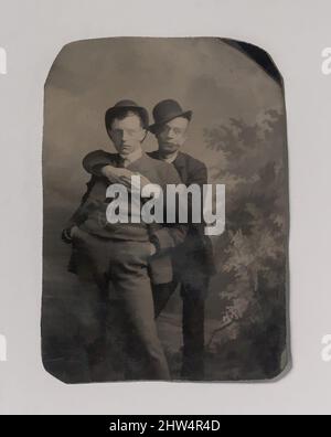 Kunst inspiriert von zwei jungen Männern, einer umarmt den anderen, 1880s, Tintype, Bild: 9,2 x 6,5 cm (3 5/8 x 2 9/16 Zoll), Fotografien, Unbekannt (amerikanisch, Klassische Werke, die von Artotop mit einem Schuss Moderne modernisiert wurden. Formen, Farbe und Wert, auffällige visuelle Wirkung auf Kunst. Emotionen durch Freiheit von Kunstwerken auf zeitgemäße Weise. Eine zeitlose Botschaft, die eine wild kreative neue Richtung verfolgt. Künstler, die sich dem digitalen Medium zuwenden und die Artotop NFT erschaffen Stockfoto