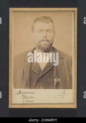 Kunst inspiriert von Auvin. Henri. 37 ans, né à St-Meme (Charente-Inférieure). Chaudronnier. Anarchiste. 1/3/94., 1894, Albumen-Silberdruck aus Glasnegativ, je 10,5 x 7 x 0,5 cm (4 1/8 x 2 3/4 x 3/16 Zoll), Fotografien, Alphonse Bertillon (französisch, 1853–1914), geboren in einem vornehmen, klassischen Werk, das von Artotop mit einem Schuss Moderne modernisiert wurde. Formen, Farbe und Wert, auffällige visuelle Wirkung auf Kunst. Emotionen durch Freiheit von Kunstwerken auf zeitgemäße Weise. Eine zeitlose Botschaft, die eine wild kreative neue Richtung verfolgt. Künstler, die sich dem digitalen Medium zuwenden und die Artotop NFT erschaffen Stockfoto