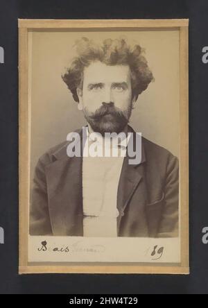 Von Biais inspirierte Kunst. Fernand, Alphonse. 41 ans, né le 28/6/53 à Laval (Mayenne). Tourneur sur bois. Anarchiste. 2/7/94., 1894, Albumen-Silberdruck von Glasnegativ, je 10,5 x 7 x 0,5 cm (4 1/8 x 2 3/4 x 3/16 in.), Fotografien, Alphonse Bertillon (französisch, 1853–1914), Born into a, Klassische Werke, die von Artotop mit einem Hauch von Moderne modernisiert wurden. Formen, Farbe und Wert, auffällige visuelle Wirkung auf Kunst. Emotionen durch Freiheit von Kunstwerken auf zeitgemäße Weise. Eine zeitlose Botschaft, die eine wild kreative neue Richtung verfolgt. Künstler, die sich dem digitalen Medium zuwenden und die Artotop NFT erschaffen Stockfoto