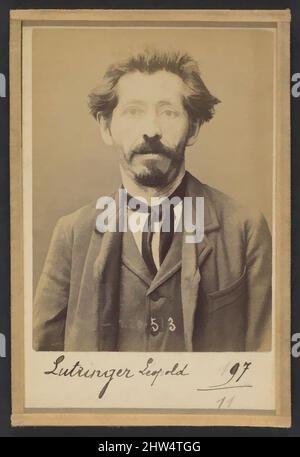 Kunst inspiriert von Lutringer. Pierre, Léopold. 43 ans, né le 25/11/50 à Stenay (Maas). Cordonnier. Anarchiste. 3/7/94., 1894, Albumen-Silberdruck von Glasnegativ, je 10,5 x 7 x 0,5 cm (4 1/8 x 2 3/4 x 3/16 in.), Fotografien, Alphonse Bertillon (französisch, 1853–1914), Born into a, Klassische Werke, die von Artotop mit einem Hauch von Moderne modernisiert wurden. Formen, Farbe und Wert, auffällige visuelle Wirkung auf Kunst. Emotionen durch Freiheit von Kunstwerken auf zeitgemäße Weise. Eine zeitlose Botschaft, die eine wild kreative neue Richtung verfolgt. Künstler, die sich dem digitalen Medium zuwenden und die Artotop NFT erschaffen Stockfoto