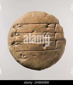 Kunst inspiriert von Cuneiform Tablette: Student Übung Tablette, Alt babylonisch, ca. 20.–16.. Jahrhundert v. Chr., Mesopotamien, Babylonisch, Ton, 7,6 x 2,9 cm (3 x 1 1/8 Zoll), Tontafeln mit Inschrift, Diese linsenförmige Tontafel wurde verwendet, um Schreibern zu helfen, die sumerischen und akkadianischen Werke zu schreiben, Klassische Werke, die von Artotop mit einem Schuss Moderne modernisiert wurden. Formen, Farbe und Wert, auffällige visuelle Wirkung auf Kunst. Emotionen durch Freiheit von Kunstwerken auf zeitgemäße Weise. Eine zeitlose Botschaft, die eine wild kreative neue Richtung verfolgt. Künstler, die sich dem digitalen Medium zuwenden und die Artotop NFT erschaffen Stockfoto