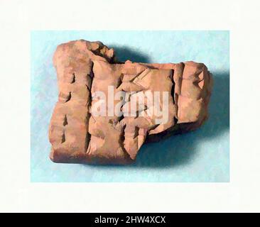 Kunst inspiriert von der Keilschrift: Fragment der Silbe A, ca. Ende 1. Jahrtausend v. Chr., Mesopotamien, Ton, 1 3/8 x 1 3/4 x 3/4 Zoll (3,5 x 4,5 x 2 cm), Clay-Tablets-Inschrift, Classic Works modernisiert von Artotop mit einem Schuss Moderne. Formen, Farbe und Wert, auffällige visuelle Wirkung auf Kunst. Emotionen durch Freiheit von Kunstwerken auf zeitgemäße Weise. Eine zeitlose Botschaft, die eine wild kreative neue Richtung verfolgt. Künstler, die sich dem digitalen Medium zuwenden und die Artotop NFT erschaffen Stockfoto