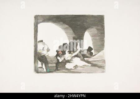 Kunst inspiriert von Plate 13 aus 'die Katastrophen des Krieges' (Los Desastres de la Guerra): Bitter to be Present (Amarga presencia), 1810, Ätzung, Trockenpunkt und Burin, Plate: 5 9/16 × 6 11/16 in. (14,1 × 17 cm), Drucke, Goya (Francisco de Goya y Lucientes) (Spanisch, Fuendetodos 1746–1828, Klassisches Werk, das von Artotop mit einem Schuss Moderne modernisiert wurde. Formen, Farbe und Wert, auffällige visuelle Wirkung auf Kunst. Emotionen durch Freiheit von Kunstwerken auf zeitgemäße Weise. Eine zeitlose Botschaft, die eine wild kreative neue Richtung verfolgt. Künstler, die sich dem digitalen Medium zuwenden und die Artotop NFT erschaffen Stockfoto