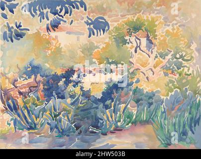 Art inspired by the Artist's Garden at St. Clair, 1904–5, Aquarell, Blatt: 10 1/2 x 14 1/8 Zoll (26,6 x 35,8cm), Zeichnungen, Henri-Edmond Cross (Henri-Edmond Delacroix) (französisch, Douai 1856–1910 Saint-Clair), die Kunst von Henri-Edmond Cross gehört zu den späteren Jahren des Neoimpressionismus, Klassische Werke, die von Artotop mit einem Schuss Moderne modernisiert wurden. Formen, Farbe und Wert, auffällige visuelle Wirkung auf Kunst. Emotionen durch Freiheit von Kunstwerken auf zeitgemäße Weise. Eine zeitlose Botschaft, die eine wild kreative neue Richtung verfolgt. Künstler, die sich dem digitalen Medium zuwenden und die Artotop NFT erschaffen Stockfoto