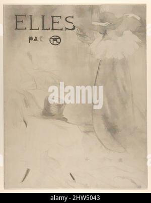 Art Inspired by Elles (Portfoliocover), 1896, Crayon, Pinsel- und Spritzerlithographie in Braun-Schwarz auf lassendem japan-Papier gedruckt, in den äußeren Rändern gefaltet und in der Mitte zum Einband gefaltet; erste von drei Zuständen, Blatt: 26 3/4 x 43 5/16 Zoll (68 x 110 cm), Drucke, Henri de Toulouse-Lautrec (Französisch, Klassische Werke, die von Artotop mit einem Schuss Moderne modernisiert wurden. Formen, Farbe und Wert, auffällige visuelle Wirkung auf Kunst. Emotionen durch Freiheit von Kunstwerken auf zeitgemäße Weise. Eine zeitlose Botschaft, die eine wild kreative neue Richtung verfolgt. Künstler, die sich dem digitalen Medium zuwenden und die Artotop NFT erschaffen Stockfoto