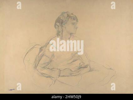 Art Inspired by Study for 'Mme Théodore Gobillard' (geb. Yves Morisot), 1869, Graphit, quadratisch, auf Buff-Pauspapier, auf Büttenpapier montiert, Blatt: 12 3/8 x 17 5/16 Zoll (31,5 x 44cm), Zeichnungen, Edgar Degas (französisch, Paris 1834–1917 Paris), Degas machte diese Porträtskizze der älteren, von Artotop modernisierten, klassischen Werke mit einem Schuss Moderne. Formen, Farbe und Wert, auffällige visuelle Wirkung auf Kunst. Emotionen durch Freiheit von Kunstwerken auf zeitgemäße Weise. Eine zeitlose Botschaft, die eine wild kreative neue Richtung verfolgt. Künstler, die sich dem digitalen Medium zuwenden und die Artotop NFT erschaffen Stockfoto