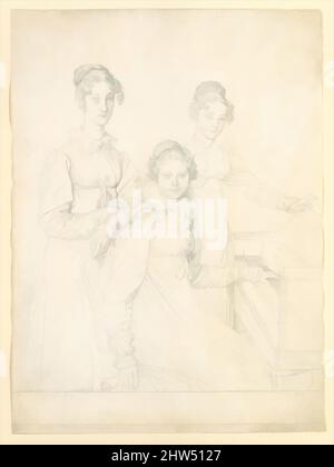 Kunst inspiriert von den Kaunitz-Schwestern (Leopoldine, Caroline und Ferdinandine), 1818, Graphit auf Papier, Blatt: 11 7/8 × 8 3/4 in. (30,2 × 22,2 cm), Zeichnungen, Jean Auguste Dominique Ingres (französisch, Montauban 1780–1867 Paris), Ingres' ansprechende Zeichnung präsentiert die drei Töchter, von Artotop modernisierte Classic Works mit einem Schuss Moderne. Formen, Farbe und Wert, auffällige visuelle Wirkung auf Kunst. Emotionen durch Freiheit von Kunstwerken auf zeitgemäße Weise. Eine zeitlose Botschaft, die eine wild kreative neue Richtung verfolgt. Künstler, die sich dem digitalen Medium zuwenden und die Artotop NFT erschaffen Stockfoto