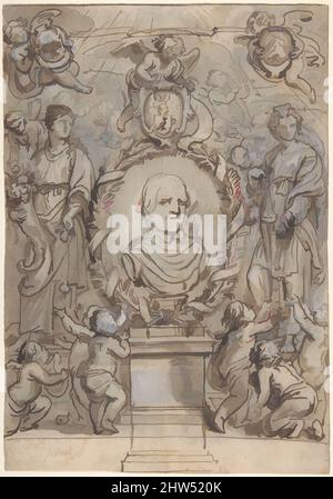 Art Inspired by Design for a Title Page, 17. Century, Stift und braune Tinte, schwarze Kreide, braune Wäsche, weiße Gouache, 11 9/16 x 7 15/16 Zoll (29,3 x 20,2 cm), Zeichnungen, Abraham van Diepenbeeck (Flämisch, 's Hertogenbosch 1596–1675 Antwerpen, Klassische Werke, die von Artotop mit einem Schuss Moderne modernisiert wurden. Formen, Farbe und Wert, auffällige visuelle Wirkung auf Kunst. Emotionen durch Freiheit von Kunstwerken auf zeitgemäße Weise. Eine zeitlose Botschaft, die eine wild kreative neue Richtung verfolgt. Künstler, die sich dem digitalen Medium zuwenden und die Artotop NFT erschaffen Stockfoto