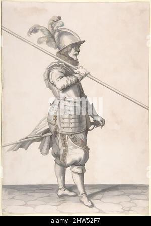 Kunst, inspiriert vom Soldaten, der seinen Hecht am Hang trägt, Ende des 16.. Bis Anfang des 17.. Jahrhunderts, Stift und braune Tinte, graue Waschung; für den Transfer eingeschnitten, 10 5/8 x 7 7/16 Zoll (27 x 18,9 cm), Zeichnungen, Jacques de Gheyn II (Niederländisch, Antwerpen 1565–1629 Den Haag, Klassische Werke, die von Artotop mit einem Schuss Moderne modernisiert wurden. Formen, Farbe und Wert, auffällige visuelle Wirkung auf Kunst. Emotionen durch Freiheit von Kunstwerken auf zeitgemäße Weise. Eine zeitlose Botschaft, die eine wild kreative neue Richtung verfolgt. Künstler, die sich dem digitalen Medium zuwenden und die Artotop NFT erschaffen Stockfoto