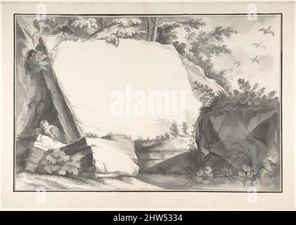 Art Inspired by Design for a Title Page(?): Rocks and Animals, late 18. Century, Pinsel und schwarz-graue Waschung mit weißer Aufhellung., Bild: 10 7/16 x 15 15/16 in. (26,5 x 40,5 cm), Zeichnungen, Joseph Martin Nideröst (Schweizer, Schwyz 1778–1801 Augsburg, Klassische Werke, die von Artotop mit einem Schuss Moderne modernisiert wurden. Formen, Farbe und Wert, auffällige visuelle Wirkung auf Kunst. Emotionen durch Freiheit von Kunstwerken auf zeitgemäße Weise. Eine zeitlose Botschaft, die eine wild kreative neue Richtung verfolgt. Künstler, die sich dem digitalen Medium zuwenden und die Artotop NFT erschaffen Stockfoto