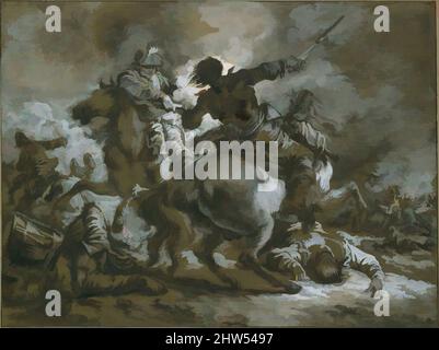 Art inspired by Cavalry Skirmish with a Fallen Drummer at left, 1763, Brush mit grau-brauner Wäsche, verstärkt mit weiß, 6 15/16 x 9 5/16 Zoll (17,7 x 23,7 cm), Zeichnungen, Francesco Casanova (Italienisch, London 1727–1803 Brühl, Klassische Werke, die von Artotop mit einem Schuss Moderne modernisiert wurden. Formen, Farbe und Wert, auffällige visuelle Wirkung auf Kunst. Emotionen durch Freiheit von Kunstwerken auf zeitgemäße Weise. Eine zeitlose Botschaft, die eine wild kreative neue Richtung verfolgt. Künstler, die sich dem digitalen Medium zuwenden und die Artotop NFT erschaffen Stockfoto