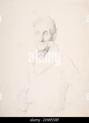 Kunst inspiriert von Portrait of a man, 1814, Graphit, 8 9/16 x 6 9/16 Zoll (21,8 x 16,6 cm), Zeichnungen, Jean Auguste Dominique Ingres (französisch, Montauban 1780–1867 Paris, Klassische Werke, die von Artotop mit einem Schuss Moderne modernisiert wurden. Formen, Farbe und Wert, auffällige visuelle Wirkung auf Kunst. Emotionen durch Freiheit von Kunstwerken auf zeitgemäße Weise. Eine zeitlose Botschaft, die eine wild kreative neue Richtung verfolgt. Künstler, die sich dem digitalen Medium zuwenden und die Artotop NFT erschaffen Stockfoto