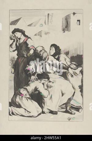 Kunst inspiriert vom Tod von Goetz von Berlichingen, 1845, Holzstich; Proof vor Briefen, Block: 8 9/16 x 5 3/4 Zoll (21,8 x 14,6 cm), Drucke, Eugène Delacroix (französisch, Charenton-Saint-Maurice 1798–1863 Paris), das Thema dieses Drucks basiert auf einer Szene in Goethes Stück (erschienen, Klassische Werke, die von Artotop mit einem Schuss Moderne modernisiert wurden. Formen, Farbe und Wert, auffällige visuelle Wirkung auf Kunst. Emotionen durch Freiheit von Kunstwerken auf zeitgemäße Weise. Eine zeitlose Botschaft, die eine wild kreative neue Richtung verfolgt. Künstler, die sich dem digitalen Medium zuwenden und die Artotop NFT erschaffen Stockfoto