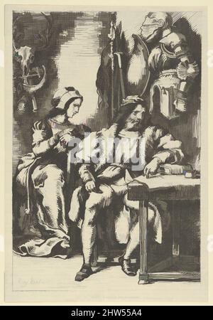 Kunst inspiriert von Goetz von Berlichingen, die seine Memoiren schrieb, nach 1845, Holzstich (oder möglicherweise Stereotyp), Block: 8 3/8 x 5 5/8 Zoll (21,3 x 14,3 cm), Drucke, nach Eugène Delacroix (französisch, Charenton-Saint-Maurice 1798–1863 Paris), basierend auf einer Szene in Goethes Theaterstück (erschienen in, Klassische Werke, die von Artotop mit einem Schuss Moderne modernisiert wurden. Formen, Farbe und Wert, auffällige visuelle Wirkung auf Kunst. Emotionen durch Freiheit von Kunstwerken auf zeitgemäße Weise. Eine zeitlose Botschaft, die eine wild kreative neue Richtung verfolgt. Künstler, die sich dem digitalen Medium zuwenden und die Artotop NFT erschaffen Stockfoto