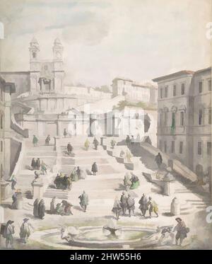 Kunst inspiriert von der Scalinata della Trinità dei Monti, ca. 1756–58, Stift und schwarze Tinte, Pinsel und Grauwäsche, Aquarell, über Graphit, 13-11/16 x 11-9/16 Zoll (34,8 x 29,3 cm), Zeichnungen, Giovanni Paolo Panini (Italienisch, Piacenza 1691–1765 Rom), Dieses Aquarell scheint beabsichtigt gewesen zu sein, Klassische Werke, die von Artotop mit einem Schuss Moderne modernisiert wurden. Formen, Farbe und Wert, auffällige visuelle Wirkung auf Kunst. Emotionen durch Freiheit von Kunstwerken auf zeitgemäße Weise. Eine zeitlose Botschaft, die eine wild kreative neue Richtung verfolgt. Künstler, die sich dem digitalen Medium zuwenden und die Artotop NFT erschaffen Stockfoto