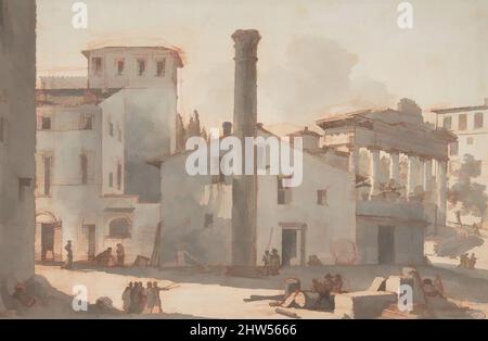 Kunst inspiriert vom Blick auf das Forum Romanum mit der Phocassäule und dem Tempel des Saturn, n.d., Stift und braune Tinte, Pinsel und Grauwäsche über roter Kreide, 8 1/16 x 12 5/16 Zoll (20,5 x 31,2 cm), Zeichnungen, Victor Jean Nicolle (Französisch, Paris 1754–1826 Paris, Klassische Werke, die von Artotop mit einem Schuss Moderne modernisiert wurden. Formen, Farbe und Wert, auffällige visuelle Wirkung auf Kunst. Emotionen durch Freiheit von Kunstwerken auf zeitgemäße Weise. Eine zeitlose Botschaft, die eine wild kreative neue Richtung verfolgt. Künstler, die sich dem digitalen Medium zuwenden und die Artotop NFT erschaffen Stockfoto