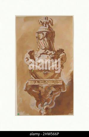 Art Inspired by Design for a Vase and Support Console, n.d., Pen and Brown ink, Brown wash, over black chalk, hehened with white Gouache, 12 7/16 x 7 1/8 in. (31,6 x 18,1 cm), Zeichnungen, Augustin Pajou (französisch, Paris 1730–1809 Paris, Klassische Werke, die von Artotop mit einem Schuss Moderne modernisiert wurden. Formen, Farbe und Wert, auffällige visuelle Wirkung auf Kunst. Emotionen durch Freiheit von Kunstwerken auf zeitgemäße Weise. Eine zeitlose Botschaft, die eine wild kreative neue Richtung verfolgt. Künstler, die sich dem digitalen Medium zuwenden und die Artotop NFT erschaffen Stockfoto