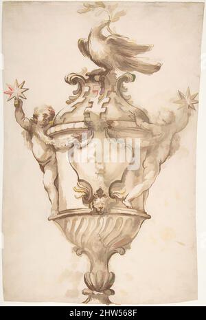 Kunst inspiriert von Design für eine überdachte Vase mit den Armen der Familien Aldobrandini und Pamphilj, ca. 1647, Stift und braune Tinte, Pinsel und braune Wäsche, 12-5/16 x 7-7/8 Zoll (31,3 x 20,0 cm), Alessandro Algardi (Italienisch, Bologna 1598–1654 Rom, Klassische Werke, die von Artotop mit einem Schuss Moderne modernisiert wurden. Formen, Farbe und Wert, auffällige visuelle Wirkung auf Kunst. Emotionen durch Freiheit von Kunstwerken auf zeitgemäße Weise. Eine zeitlose Botschaft, die eine wild kreative neue Richtung verfolgt. Künstler, die sich dem digitalen Medium zuwenden und die Artotop NFT erschaffen Stockfoto