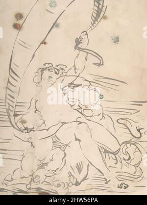 Kunst inspiriert von Arion und zwei Cupids auf einem Delphin, 1527–85, Pinsel und Tinte, 10-7/8 x 8-5/16 Zoll (27,6 x 21,1 cm), Zeichnungen, After Luca Cambiaso (Italienisch, Moneglia 1527–1585 Madrid, Klassische Werke, die von Artotop mit einem Schuss Moderne modernisiert wurden. Formen, Farbe und Wert, auffällige visuelle Wirkung auf Kunst. Emotionen durch Freiheit von Kunstwerken auf zeitgemäße Weise. Eine zeitlose Botschaft, die eine wild kreative neue Richtung verfolgt. Künstler, die sich dem digitalen Medium zuwenden und die Artotop NFT erschaffen Stockfoto