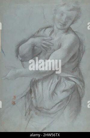 Kunst inspiriert durch Studie für einen Engel (recto); Studie eines Kissens (verso), 1600–1602, Kohle oder weiche schwarze Kreide, mit weißer Kreide hervorgehoben, auf blauem Papier; mehrere verstreute Flecken rosafarbener Farbe unten links (recto); Schwarze Kreide mit einigen weißen Kreide-Highlights (verso, Classic Works modernisiert von Artotop mit einem Schuss Moderne. Formen, Farbe und Wert, auffällige visuelle Wirkung auf Kunst. Emotionen durch Freiheit von Kunstwerken auf zeitgemäße Weise. Eine zeitlose Botschaft, die eine wild kreative neue Richtung verfolgt. Künstler, die sich dem digitalen Medium zuwenden und die Artotop NFT erschaffen Stockfoto