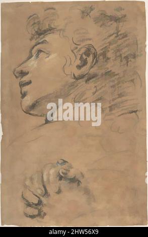 Kunst inspiriert von Profilleiter einer Jugend, die nach oben links schaut, und Studie der geflachten Hände, 1577–1660, Kohle, mit weißem, braunem Papier hervorgehoben, 16 7/16 x 10 3/4in. (41,8 x 27,3cm), Zeichnungen, zugeschrieben Giacomo Cavedone (Italienisch, Sassuolo 1577–1660 Bologna, Klassische Werke, die von Artotop mit einem Schuss Moderne modernisiert wurden. Formen, Farbe und Wert, auffällige visuelle Wirkung auf Kunst. Emotionen durch Freiheit von Kunstwerken auf zeitgemäße Weise. Eine zeitlose Botschaft, die eine wild kreative neue Richtung verfolgt. Künstler, die sich dem digitalen Medium zuwenden und die Artotop NFT erschaffen Stockfoto