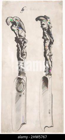 Art Inspired by Design for Two Knife Griffen, 1553–1615, Gravieren, Platte: 10 1/16 x 4 3/4 Zoll (25,6 x 12 cm), Drucke, Cherubino Alberti (Zaccaria Mattia) (Italienisch, Borgo Sansepolcro 1553–1615 Rom), nach Francesco Salviati (Francesco de' Rossi) (Italienisch, Florenz 1510–1563 Rom, Klassische Werke, die von Artotop mit einem Schuss Moderne modernisiert wurden. Formen, Farbe und Wert, auffällige visuelle Wirkung auf Kunst. Emotionen durch Freiheit von Kunstwerken auf zeitgemäße Weise. Eine zeitlose Botschaft, die eine wild kreative neue Richtung verfolgt. Künstler, die sich dem digitalen Medium zuwenden und die Artotop NFT erschaffen Stockfoto