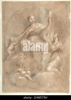 Kunst inspiriert von allegorischen Faith-Figuren, 1648–1729, Stift und braune Tinte, Pinsel und Grauwäsche, mit weißer Farbe hervorgehoben, auf braunem gewaschenen Papier, 15 11/16 x 11 3/4in. (39,8 x 29,8cm), Zeichnungen, Marcantonio Franceschini (Italienisch, Bologna 1648–1729 Bologna, Klassische Werke, die von Artotop mit einem Schuss Moderne modernisiert wurden. Formen, Farbe und Wert, auffällige visuelle Wirkung auf Kunst. Emotionen durch Freiheit von Kunstwerken auf zeitgemäße Weise. Eine zeitlose Botschaft, die eine wild kreative neue Richtung verfolgt. Künstler, die sich dem digitalen Medium zuwenden und die Artotop NFT erschaffen Stockfoto