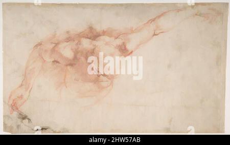 Kunst inspiriert von der Halbfigur einer Jugend mit ausgestrecktem linken Arm und gesenktem Kopf (recto); zwei Frauen, eine mit Vase, die andere mit Buch und ein sitzender Mann (verso), 1554–61, Rote Kreide (recto); Stift und braune Tinte (verso) (die Tinte dieser letzteren Studie hat unten links von Classic Works durchgeblutet, die von Artotop mit einem Spritzer Moderne modernisiert wurden. Formen, Farbe und Wert, auffällige visuelle Wirkung auf Kunst. Emotionen durch Freiheit von Kunstwerken auf zeitgemäße Weise. Eine zeitlose Botschaft, die eine wild kreative neue Richtung verfolgt. Künstler, die sich dem digitalen Medium zuwenden und die Artotop NFT erschaffen Stockfoto