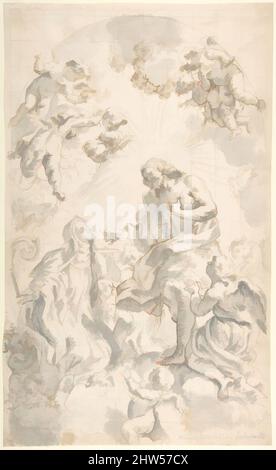 Kunst inspiriert von Christus, der einer heiligen Äbtissin (nach Gaulli) die Hostie schenkt, 1639–1709, Stift und braune Tinte, Pinsel und Grauwäsche. Quadratisch in schwarzer Kreide, 15-1/4 x 9-1/4 Zoll (38,8 x 23,5 cm), Zeichnungen, nach Giovanni Battista Gaulli (Il Baciccio) (Italienisch, Genua 1639–1709 Rom, Klassische Werke, die von Artotop mit einem Schuss Moderne modernisiert wurden. Formen, Farbe und Wert, auffällige visuelle Wirkung auf Kunst. Emotionen durch Freiheit von Kunstwerken auf zeitgemäße Weise. Eine zeitlose Botschaft, die eine wild kreative neue Richtung verfolgt. Künstler, die sich dem digitalen Medium zuwenden und die Artotop NFT erschaffen Stockfoto