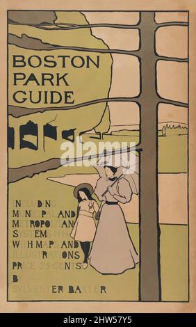 Kunst inspiriert von Boston Park Guide einschließlich Municipal und Metropolitan Systems, mit Karten und Illustrationen, 1895, Lithograph, Blatt: 19 1/4 × 12 1/16 Zoll (48,9 × 30,7 cm), Charles Herbert Woodbury (Amerikaner, Lynn, Massachusetts 1864–1940 Jamaica Plain, Massachusetts, Klassisches Werk, das von Artotop mit einem Schuss Moderne modernisiert wurde. Formen, Farbe und Wert, auffällige visuelle Wirkung auf Kunst. Emotionen durch Freiheit von Kunstwerken auf zeitgemäße Weise. Eine zeitlose Botschaft, die eine wild kreative neue Richtung verfolgt. Künstler, die sich dem digitalen Medium zuwenden und die Artotop NFT erschaffen Stockfoto