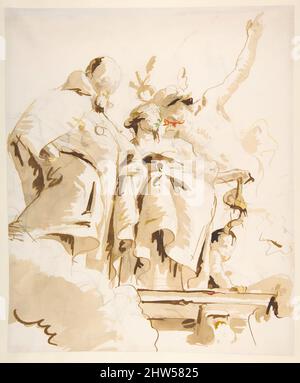 Kunst inspiriert von gealterten Würdenträgern, besucht von Mercury und Prudence, 1696–1770, Stift und braune Tinte, Pinsel mit blasser und dunkelbrauner Wäsche, über schwarzer Kreide, 11-5/8 x 9-3/4 Zoll (29,6 x 24,8 cm), Zeichnungen, Giovanni Battista Tiepolo (Italienisch, Venedig 1696–1770 Madrid, Klassische Werke, die von Artotop mit einem Schuss Moderne modernisiert wurden. Formen, Farbe und Wert, auffällige visuelle Wirkung auf Kunst. Emotionen durch Freiheit von Kunstwerken auf zeitgemäße Weise. Eine zeitlose Botschaft, die eine wild kreative neue Richtung verfolgt. Künstler, die sich dem digitalen Medium zuwenden und die Artotop NFT erschaffen Stockfoto
