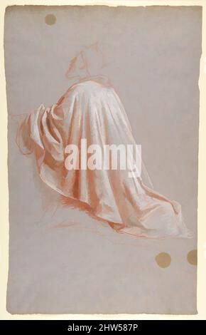 Kunst inspiriert von Drapieren Studie für einen Bischof (unteres Register; Studie für Wandmalereien in der Kapelle Saint Remi, Sainte-Clotilde, Paris, 1858), 19. Jahrhundert, Rote und weiße Kreide, Spuren schwarzer Kreide, auf grauem Papier. Vereinzelte Flecken, 19 x 11 13/16 Zoll (48,4 x 30,1 cm), Zeichnungen, Klassische Werke, die von Artotop mit einem Schuss Moderne modernisiert wurden. Formen, Farbe und Wert, auffällige visuelle Wirkung auf Kunst. Emotionen durch Freiheit von Kunstwerken auf zeitgemäße Weise. Eine zeitlose Botschaft, die eine wild kreative neue Richtung verfolgt. Künstler, die sich dem digitalen Medium zuwenden und die Artotop NFT erschaffen Stockfoto