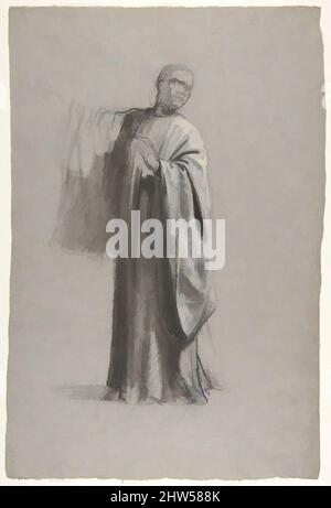 Kunst inspiriert von Drapierkunst Studie für einen Kleriker (unteres Register); rückseitig: Hülse eines Klerikers; (Studien für Wandmalereien in der Kapelle Saint Remi, Sainte-Clotilde, Paris, 1858), 19. Jahrhundert, Schwarze Kreide, gestumpt, mit weißer Kreide verstärkt, auf grauem Papier (recto); schwarze Kreide (verso, Classic Works modernisiert von Artotop mit einem Schuss Moderne. Formen, Farbe und Wert, auffällige visuelle Wirkung auf Kunst. Emotionen durch Freiheit von Kunstwerken auf zeitgemäße Weise. Eine zeitlose Botschaft, die eine wild kreative neue Richtung verfolgt. Künstler, die sich dem digitalen Medium zuwenden und die Artotop NFT erschaffen Stockfoto