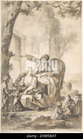 Kunst, inspiriert von dem jungen Vater, beunruhigt durch seine wachsende Familie, waschen 18. Century, Pen und bräunlich-graue Tinte, Pinsel und Braun über schwarzer Kreide. Am unteren Rand wurde ein horizontaler Streifen mit einer Höhe von 1,5 cm hinzugefügt, und die Zeichnung wurde in der gleichen Hand fortgesetzt., 14 3/8 x 8 7/8 Zoll (36,5 x 22,6, Classic Works modernisiert von Artotop mit einem Schuss Moderne. Formen, Farbe und Wert, auffällige visuelle Wirkung auf Kunst. Emotionen durch Freiheit von Kunstwerken auf zeitgemäße Weise. Eine zeitlose Botschaft, die eine wild kreative neue Richtung verfolgt. Künstler, die sich dem digitalen Medium zuwenden und die Artotop NFT erschaffen Stockfoto