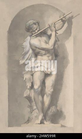 Kunst, inspiriert von der silhouettierten Studie der Pfanne in einer Nische, 18. Jahrhundert, Stift und graue Tinte, Pinsel mit grau und hellbraun waschen, mit weißen Gouache hervorgehoben, über schwarzer Kreide, auf cremefarbenem Papier. Figur entlang der Konturen ausgeschnitten und auf eine gezeichnete Nische mit gewölbter Oberseite geklebt (in Pinsel und Grau, Classic Works modernisiert von Artotop mit einem Schuss Moderne. Formen, Farbe und Wert, auffällige visuelle Wirkung auf Kunst. Emotionen durch Freiheit von Kunstwerken auf zeitgemäße Weise. Eine zeitlose Botschaft, die eine wild kreative neue Richtung verfolgt. Künstler, die sich dem digitalen Medium zuwenden und die Artotop NFT erschaffen Stockfoto