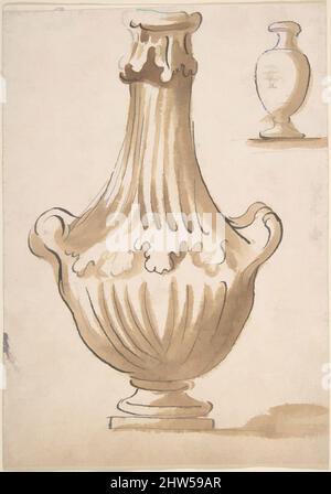 Kunst inspiriert von Design für eine Vase: Zwei Griffe, kein Deckel. In der oberen rechten Ecke eine kleinere, einfachere Form (recto); Teil einer Kreidezeichnung (verso), 18. Century, Stift und braune Tinte, Pinsel und braune Wäsche, auf cremefarbenem Papier (recto); Teil einer roten Kreidezeichnung (verso), 6-1/4 x 4-7/16 Zoll (15, Classic Works modernisiert von Artotop mit einem Schuss Moderne. Formen, Farbe und Wert, auffällige visuelle Wirkung auf Kunst. Emotionen durch Freiheit von Kunstwerken auf zeitgemäße Weise. Eine zeitlose Botschaft, die eine wild kreative neue Richtung verfolgt. Künstler, die sich dem digitalen Medium zuwenden und die Artotop NFT erschaffen Stockfoto