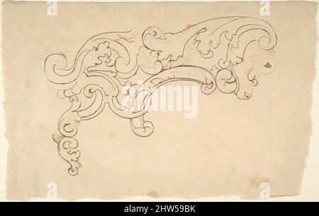 Art Inspired by Design of Scroll (part of a Cartouche ?), 18. Century, Stift und braune Tinte über schwarzer Kreide, auf hellbraunem Papier, Blatt: 11 7/16 x 7 1/4 Zoll (29 x 18,4 cm), maximal, unregelmäßige Ränder, Anonym, Italienisch, Piemonteser, 18.. Jahrhundert, Klassische Werke, die von Artotop mit einem Schuss Moderne modernisiert wurden. Formen, Farbe und Wert, auffällige visuelle Wirkung auf Kunst. Emotionen durch Freiheit von Kunstwerken auf zeitgemäße Weise. Eine zeitlose Botschaft, die eine wild kreative neue Richtung verfolgt. Künstler, die sich dem digitalen Medium zuwenden und die Artotop NFT erschaffen Stockfoto