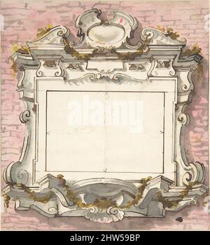 Art Inspired by Design for a Window Frame, 18. Century, Stift und braune Tinte, Pinsel mit grau, gelb und rosa Wäsche, auf cremefarbenem Papier. Abmessungen der Höhe und Breite des Fensters, die in linierten Linien gekennzeichnet sind und mit „B.o 3 1/2“ und „B.o 6“ beschriftet sind, 4 x 2-7/8 Zoll (10,1 x 7,3 cm), Zeichnungen, Klassische Werke, die von Artotop mit einem Schuss Moderne modernisiert wurden. Formen, Farbe und Wert, auffällige visuelle Wirkung auf Kunst. Emotionen durch Freiheit von Kunstwerken auf zeitgemäße Weise. Eine zeitlose Botschaft, die eine wild kreative neue Richtung verfolgt. Künstler, die sich dem digitalen Medium zuwenden und die Artotop NFT erschaffen Stockfoto