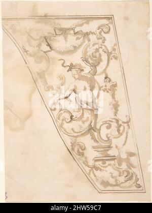 Art Inspired by Design for the Dekorated Panel of a Carriage, 18. Century, Pen and Brown Ink, brush and Brown wash, over traces of black chalk on Cream laid paper, 6-3/16 x 4-1/2 in. (15,7 x 11,45 cm), Anonym, Italienisch, erste Hälfte des 18.. Jahrhunderts, Klassische Werke, die von Artotop mit einem Schuss Moderne modernisiert wurden. Formen, Farbe und Wert, auffällige visuelle Wirkung auf Kunst. Emotionen durch Freiheit von Kunstwerken auf zeitgemäße Weise. Eine zeitlose Botschaft, die eine wild kreative neue Richtung verfolgt. Künstler, die sich dem digitalen Medium zuwenden und die Artotop NFT erschaffen Stockfoto