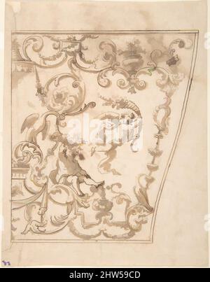 Art Inspired by Design for the Dekorated Panel of a Carriage, 18. Century, Stift und braune Tinte, Pinsel und braune Wäsche, über Spuren schwarzer Kreide auf cremefarbenem Papier, 6-7/8 x 5-7/16 Zoll (17,5 x 13,8 cm), Anonym, Italienisch, erste Hälfte des 18.. Jahrhunderts, Klassische Werke, die von Artotop mit einem Schuss Moderne modernisiert wurden. Formen, Farbe und Wert, auffällige visuelle Wirkung auf Kunst. Emotionen durch Freiheit von Kunstwerken auf zeitgemäße Weise. Eine zeitlose Botschaft, die eine wild kreative neue Richtung verfolgt. Künstler, die sich dem digitalen Medium zuwenden und die Artotop NFT erschaffen Stockfoto