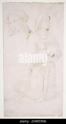 Art Inspired by Study of a Knieling Youth and of the Head of Another, 1500, Metalpoint auf hellrosa-beigefarbenem vorbereitetem Papier, 8 11/16 x 4 1/2 Zoll (22 x 11,5 cm), Zeichnungen, Perugino (Pietro di Cristoforo Vannucci) (Italienisch, Città della Pieve, aktiv von 1469–gestorben 1523 Fontignano, Klassische Werke, die von Artotop mit einem Schuss Moderne modernisiert wurden. Formen, Farbe und Wert, auffällige visuelle Wirkung auf Kunst. Emotionen durch Freiheit von Kunstwerken auf zeitgemäße Weise. Eine zeitlose Botschaft, die eine wild kreative neue Richtung verfolgt. Künstler, die sich dem digitalen Medium zuwenden und die Artotop NFT erschaffen Stockfoto