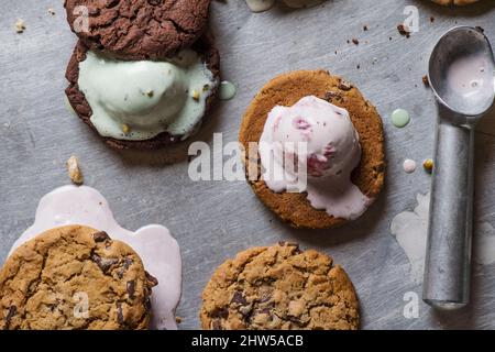 Nahaufnahme von hausgemachten Eis-Sandwiches Stockfoto
