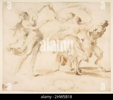 Kunst inspiriert von drei tanzenden Nymphen und einem Satyr, 1702–88, Feder und braune Tinte, Pinsel und braune Wäsche, über Graphit, 6 9/16 x 8 1/16in. (16,7 x 20,5cm), Zeichnungen, Francesco Zuccarelli (Italienisch, Pitigliano 1702–1788 Florenz, Klassische Werke, die von Artotop mit einem Schuss Moderne modernisiert wurden. Formen, Farbe und Wert, auffällige visuelle Wirkung auf Kunst. Emotionen durch Freiheit von Kunstwerken auf zeitgemäße Weise. Eine zeitlose Botschaft, die eine wild kreative neue Richtung verfolgt. Künstler, die sich dem digitalen Medium zuwenden und die Artotop NFT erschaffen Stockfoto