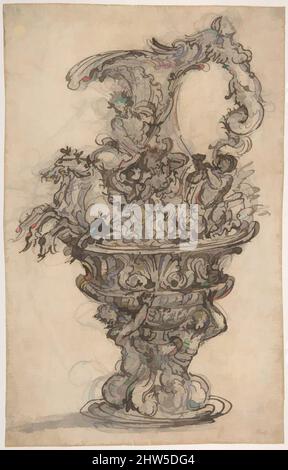 Art Inspired by Design for a Ewer with Neptune on his Chariot, 1652–1725, Pen and Brown ink, brush and Brown and Brown and grey wash, over traces of black chalk (recto); Pen and Brown ink (verso), Sheet: 10 11/16 x 6 15/16 in. (27,2 x 17,6 cm), Giovanni Battista Foggini (Italienisch, Florenz 1652–, Klassische Werke, die von Artotop mit einem Schuss Moderne modernisiert wurden. Formen, Farbe und Wert, auffällige visuelle Wirkung auf Kunst. Emotionen durch Freiheit von Kunstwerken auf zeitgemäße Weise. Eine zeitlose Botschaft, die eine wild kreative neue Richtung verfolgt. Künstler, die sich dem digitalen Medium zuwenden und die Artotop NFT erschaffen Stockfoto